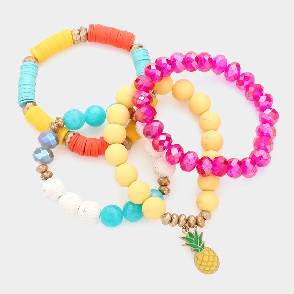 4 piece pineapple charm heishi beaded bracelet set - Picture 2 of 4